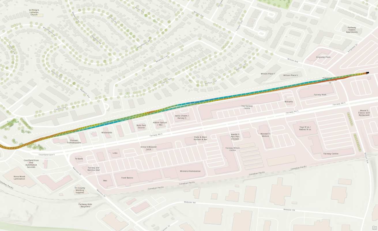 Map of ION along hydro corridor north of Fairway Road