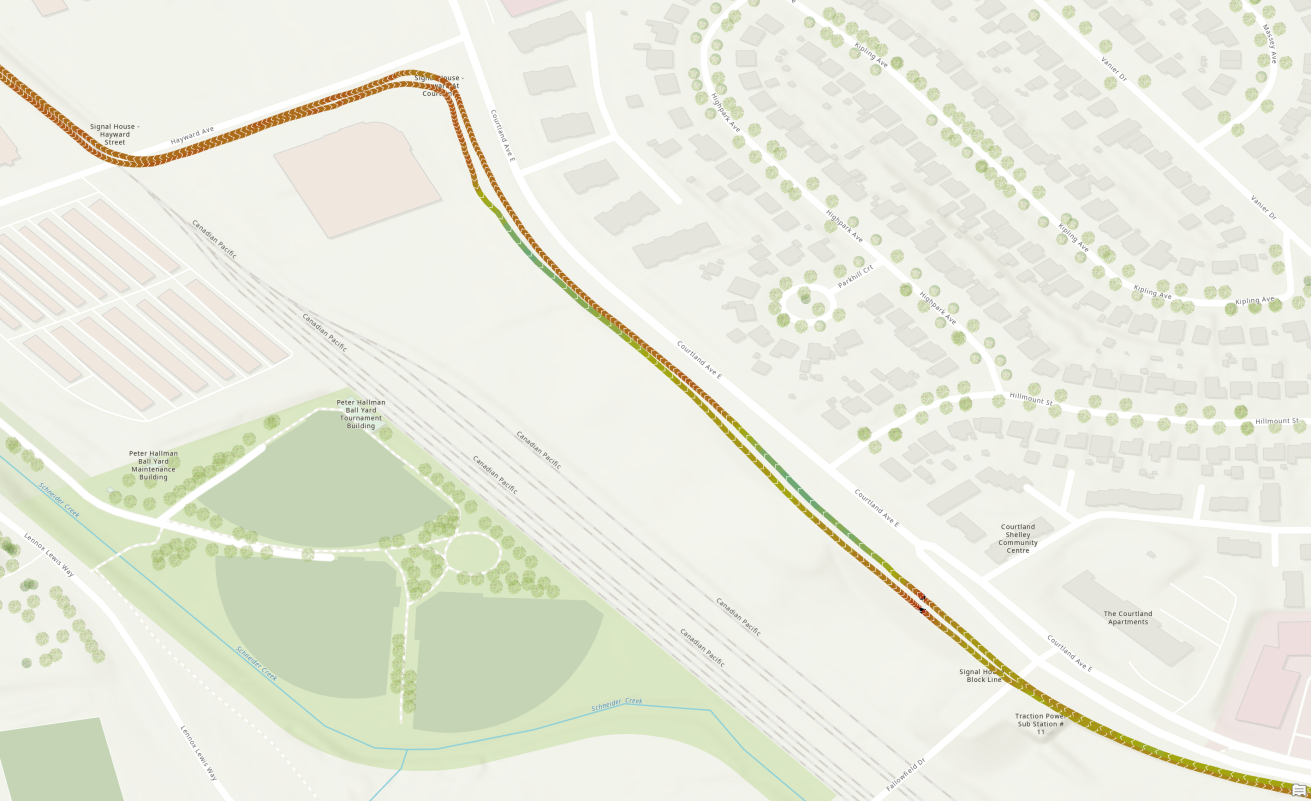 Map of Courtland and Hayward Ave sections, showing the latter as quite slow