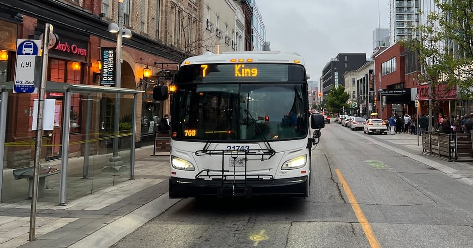 GRT Route 7 bus on King St in downtown Kitchener